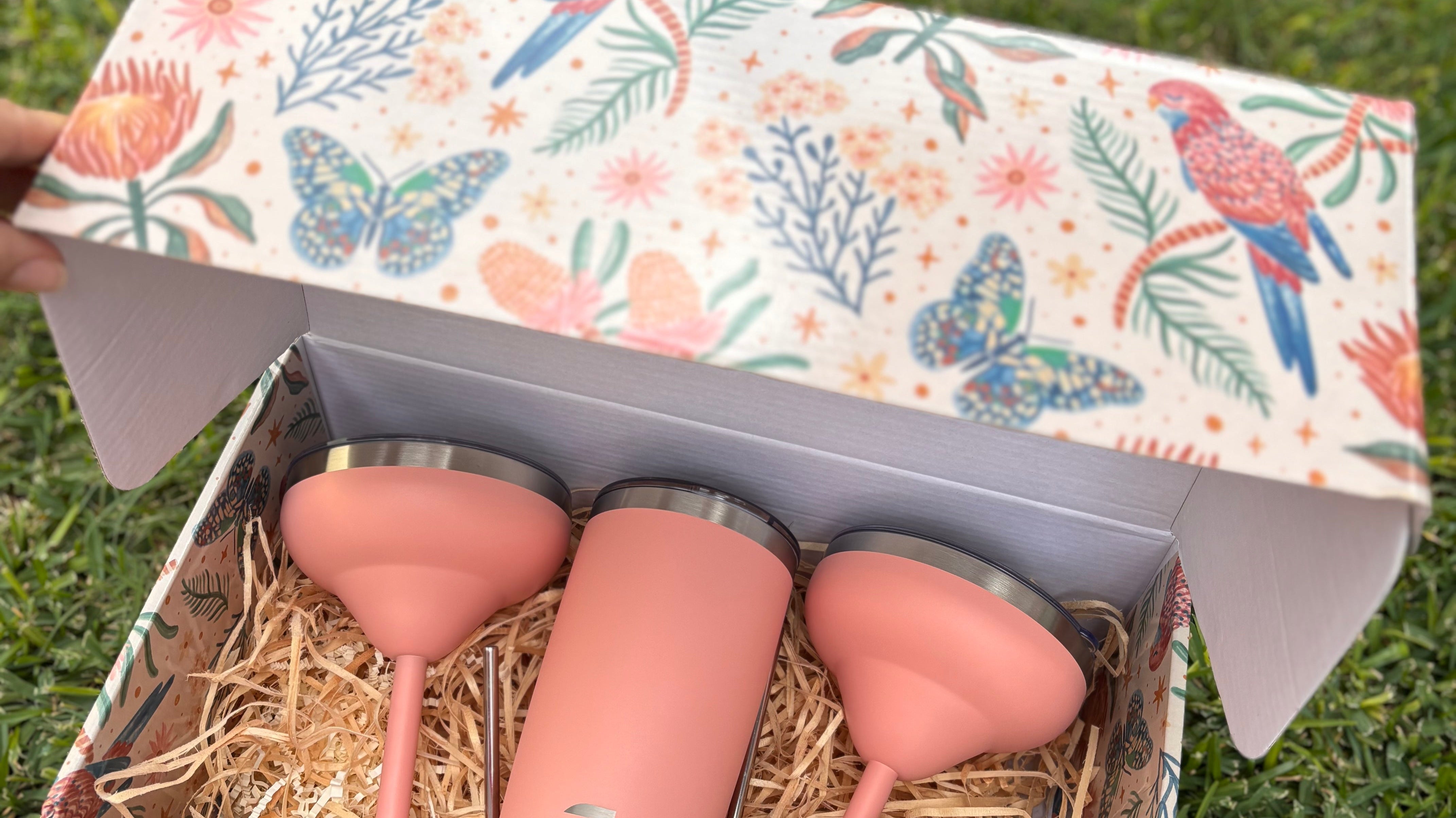 pink insulated cocktail set in a gift box