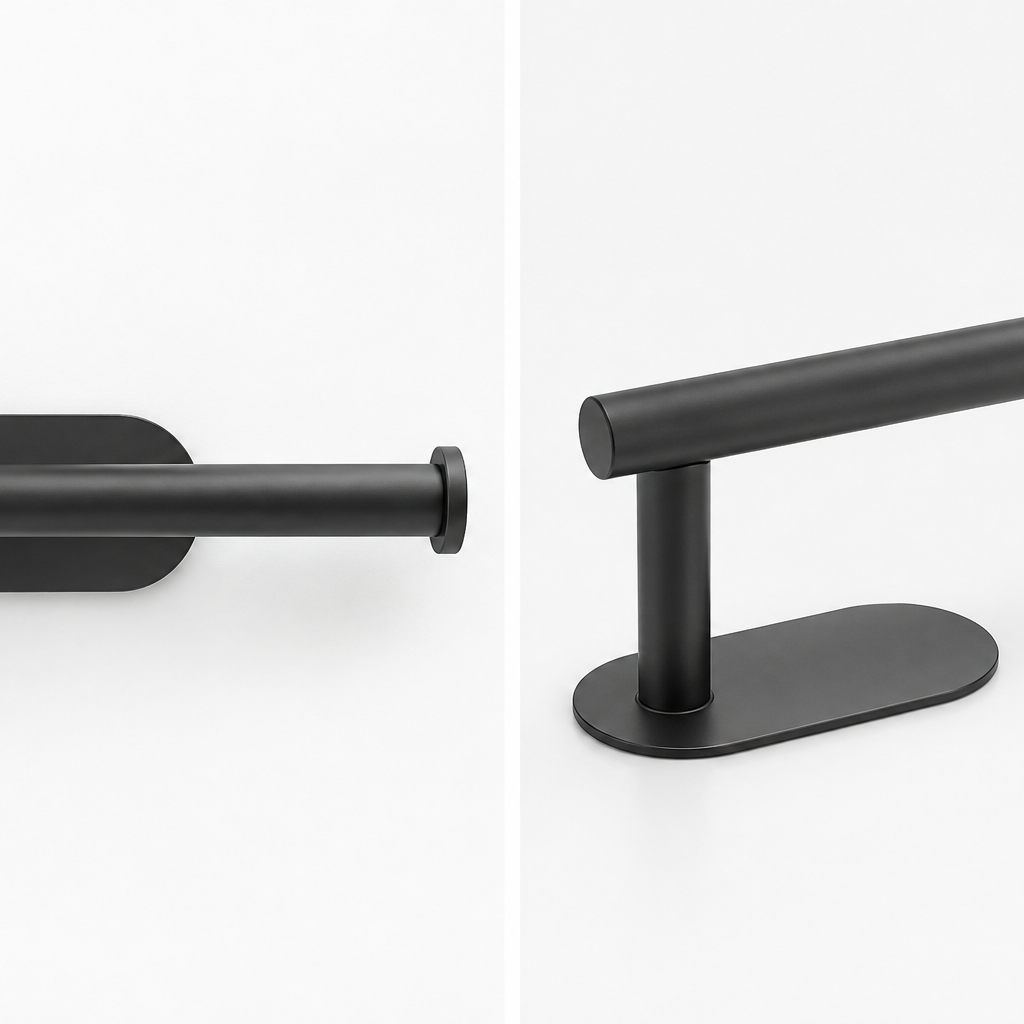 studio images of black toilet roll holder