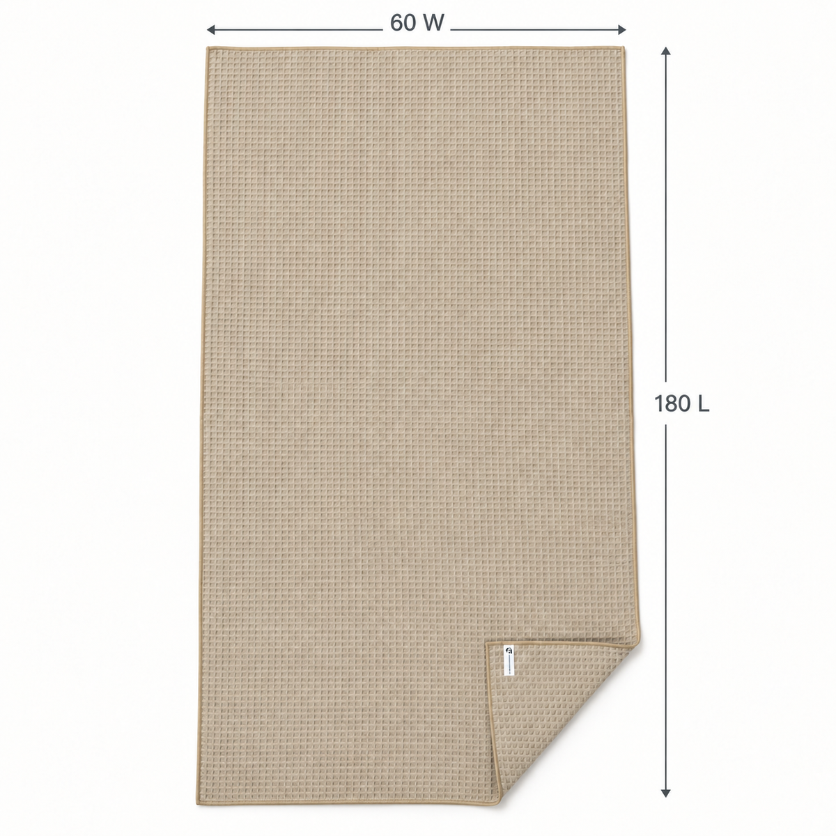 beige bath towel, waffle texture laid flat