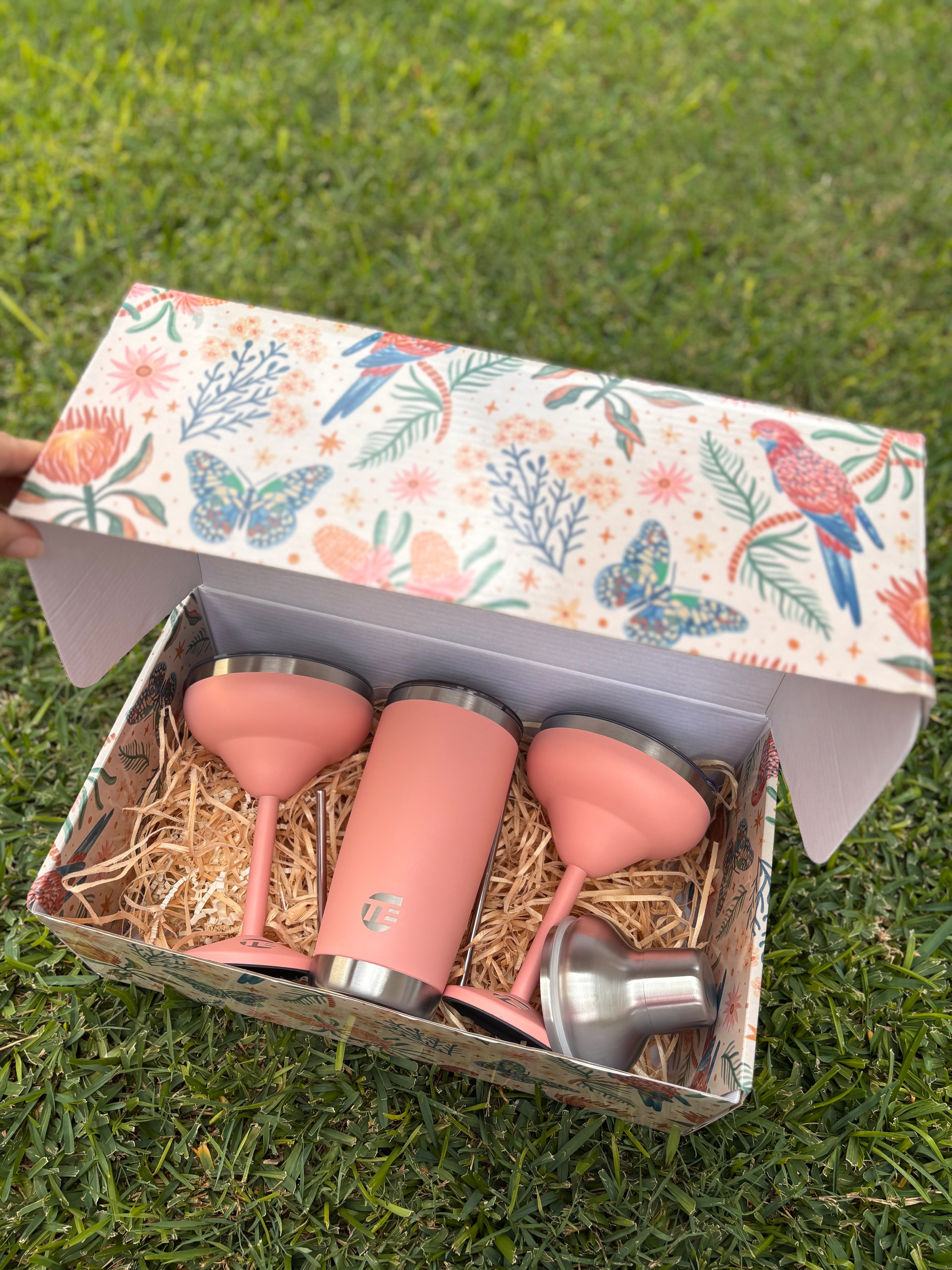 pink insulated cocktail set in a gift box