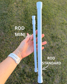 Comparison of small and big white spring loaded curtain rod